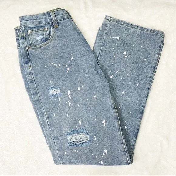 Baggy Jeans Womens Jeans With Paint Splatter Trompe L'oeil Paint